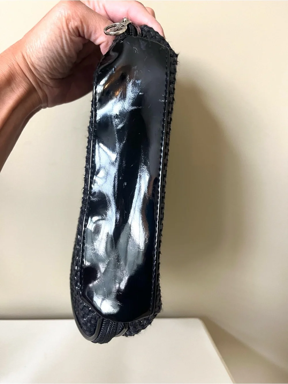 Giorgio Armani Woven Faux Patent Leather Cosmetic Bag